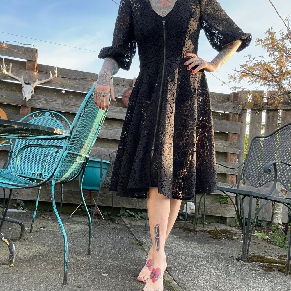 Rebel Love by Elle Rebel Black Lace Midi Dress Bishop Sleeves